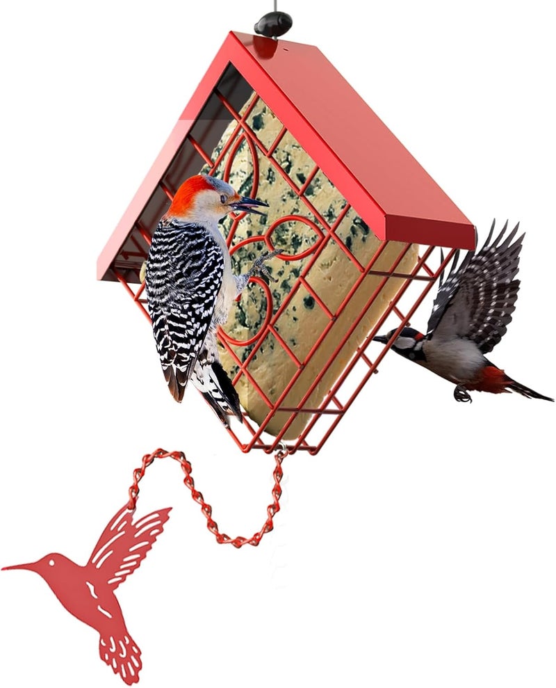 FlowaFoli Suet Bird Feeder, Metal Suet Feeder for Outside Hanging, Single Suet Cake Capacity, Fruit and Suet Feeder Style for Outside Hanging(Red) - Image 1